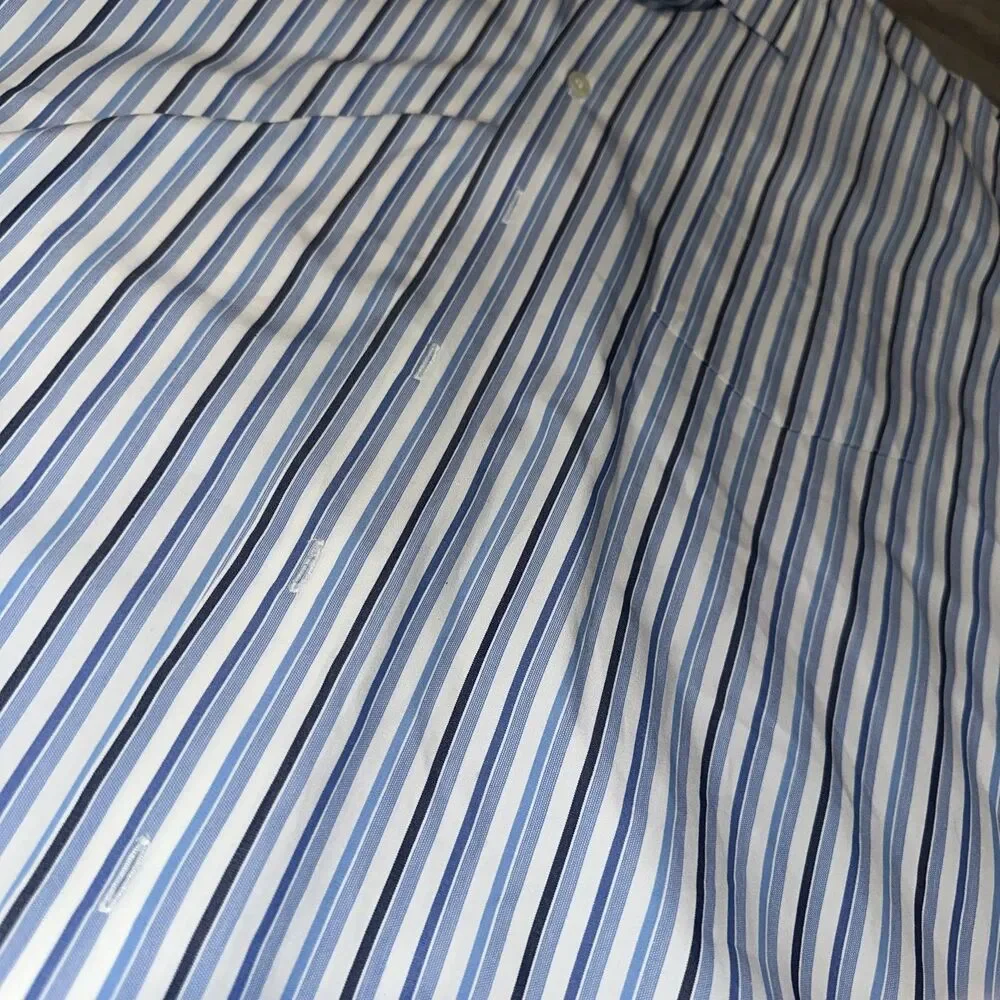 J.CREW Men's XL Blue Striped Button down With Green Label